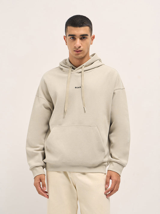 Beige Solid Relax Fit Hoodie with Kangaroo Pocket