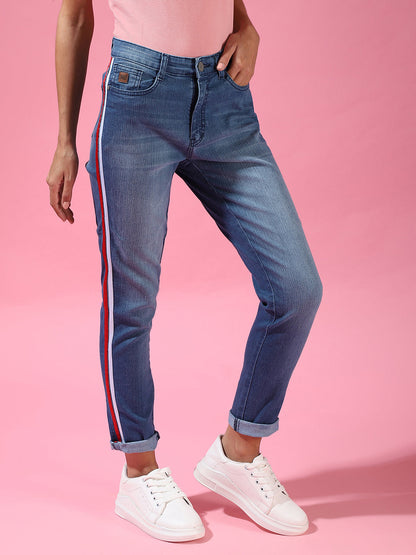 Contrast Pencil Side-Striped Denim Jeans