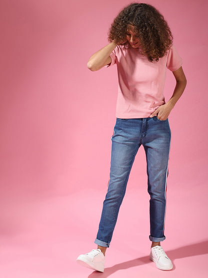 Contrast Pencil Side-Striped Denim Jeans