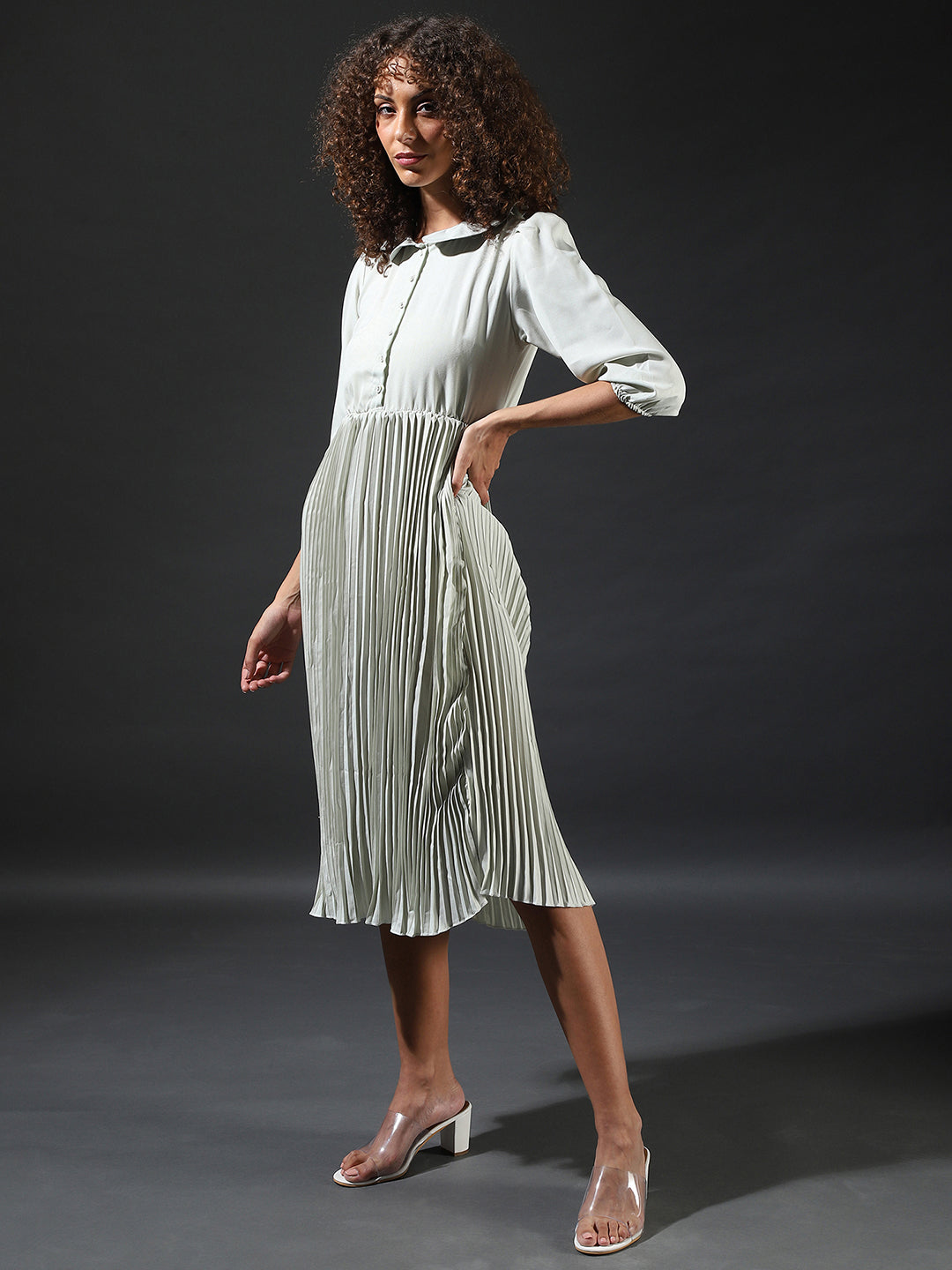 Pleated Tie-Up Dress