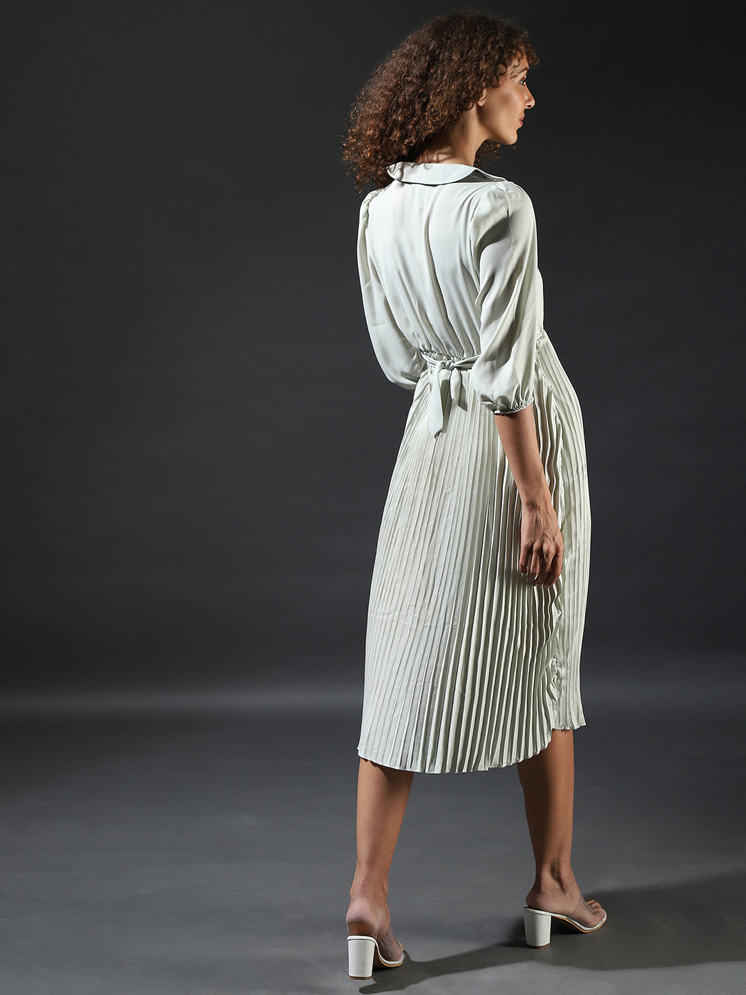 Pleated Tie-Up Dress