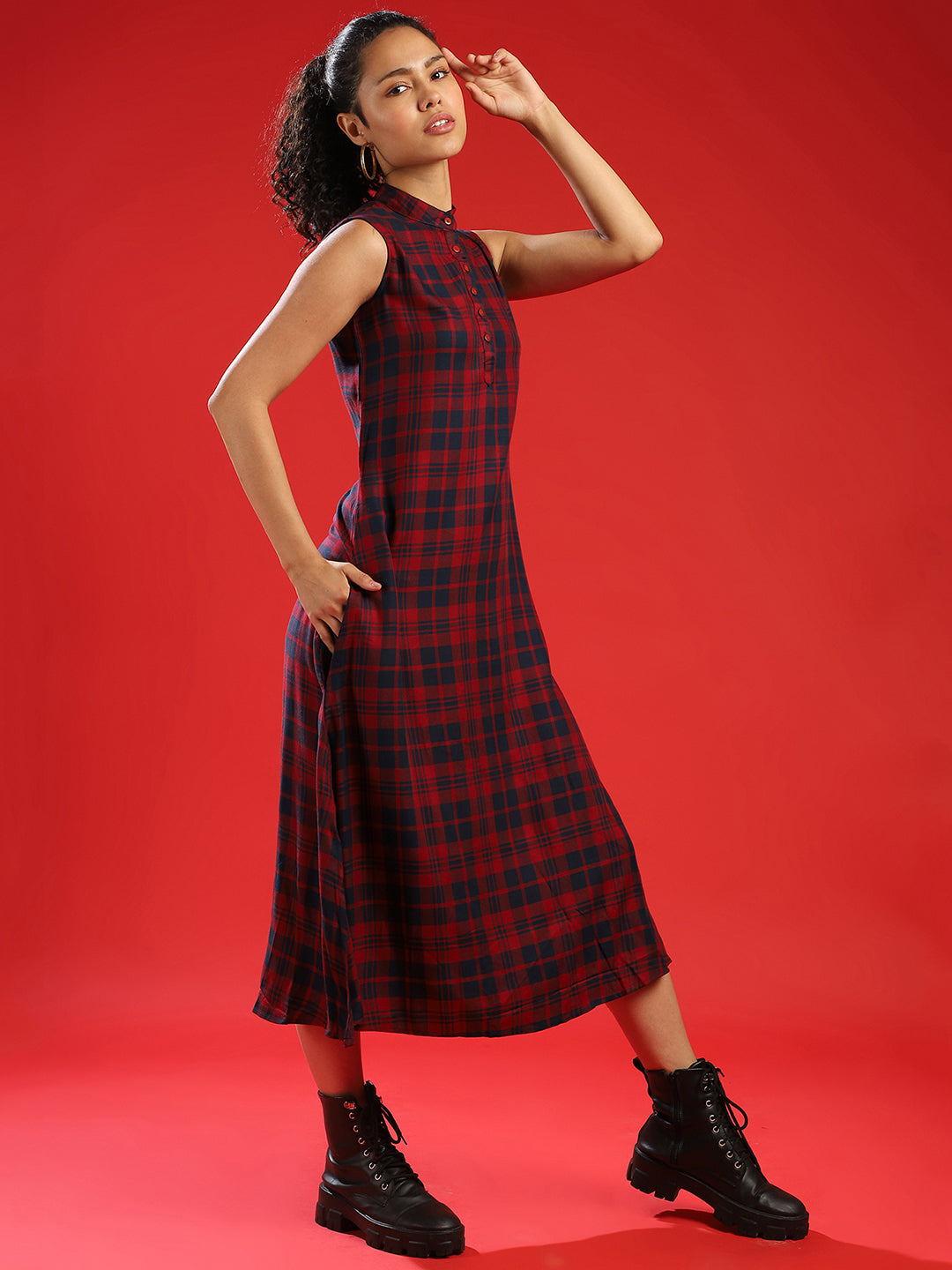 Checked Midi Dress