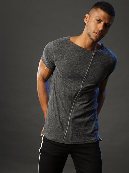 Round Neck Zip T-Shirt