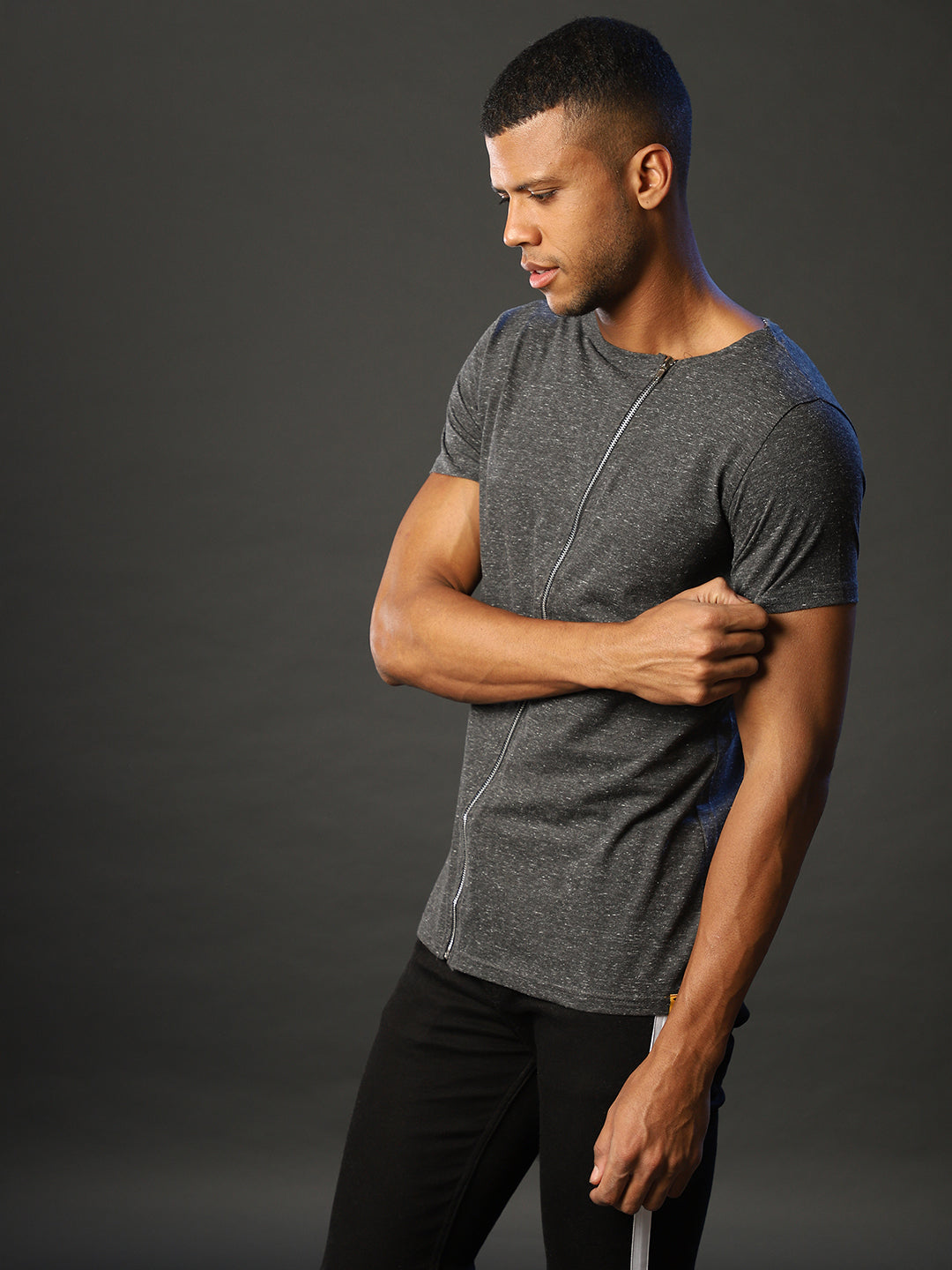 Round Neck Zip T-Shirt