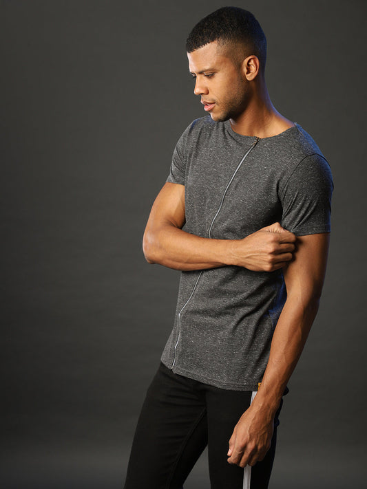 Round Neck Zip T-Shirt