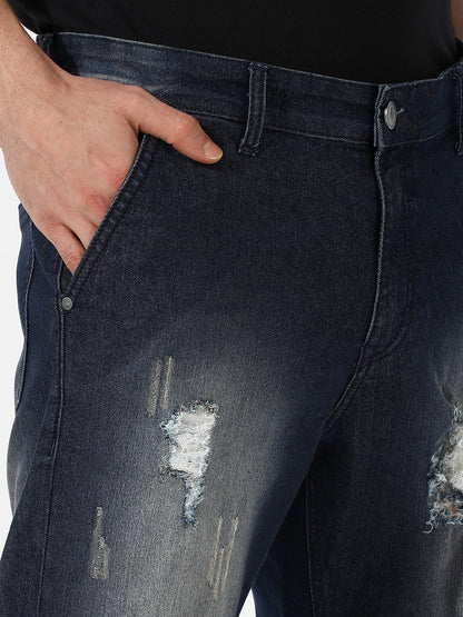 Ripped Dark-Wash Denim Jeans