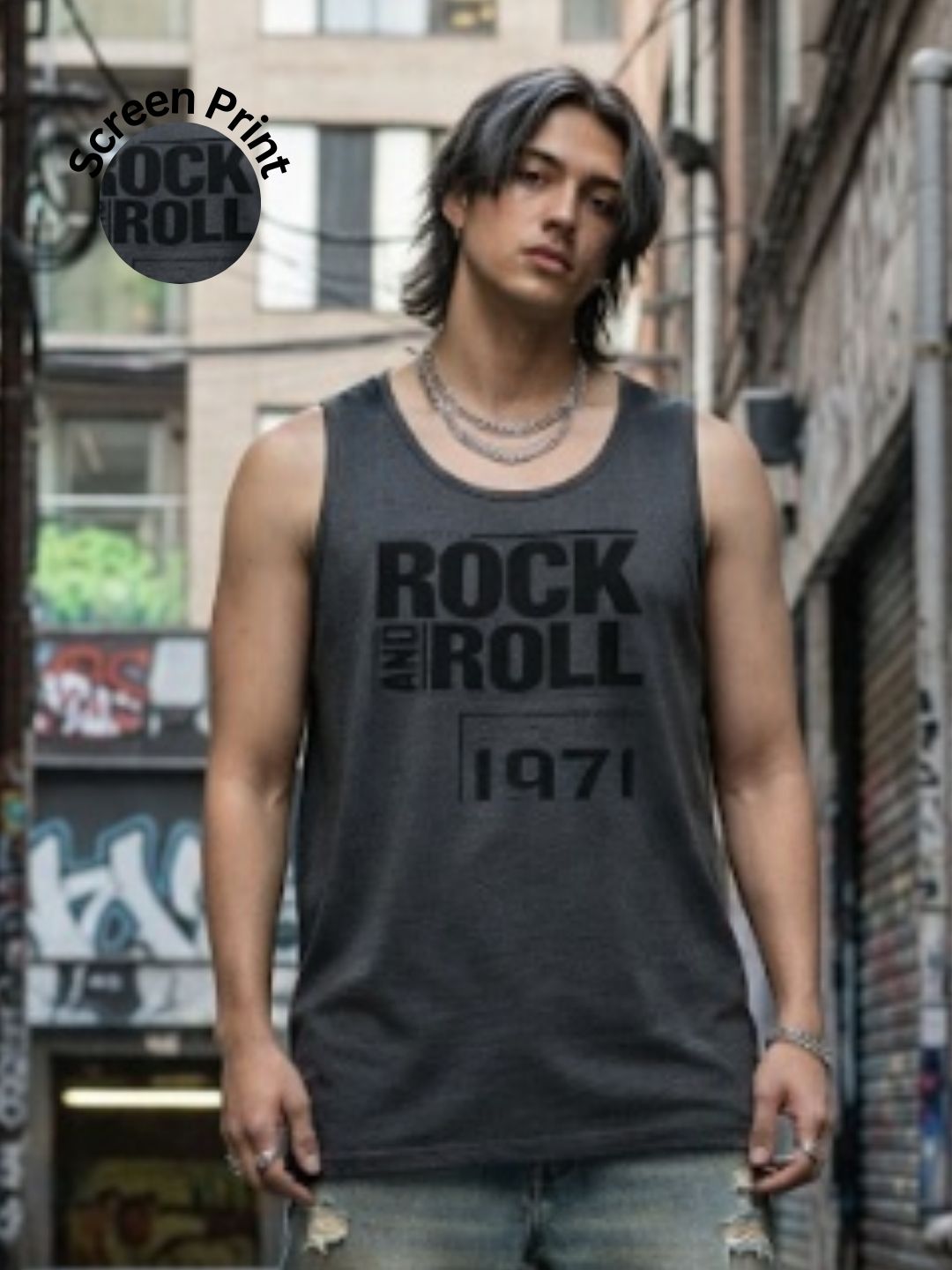 Dark Grey Sleeveless Typography Print Cotton Round Neck Men T-Shirt