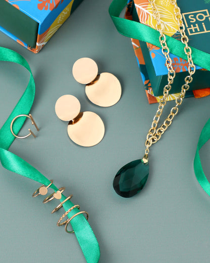 DESIGNER NECKLACE WITH EARRINGS AND GOLD PLATED RING