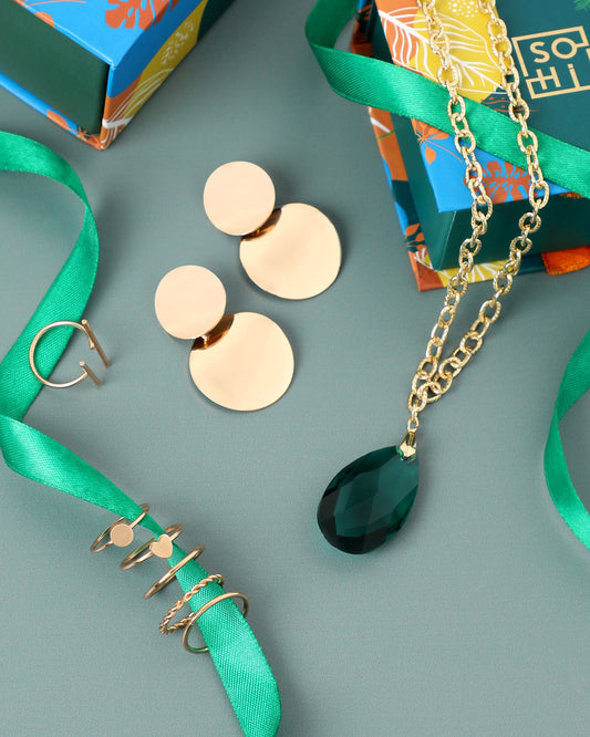 DESIGNER NECKLACE WITH EARRINGS AND GOLD PLATED RING