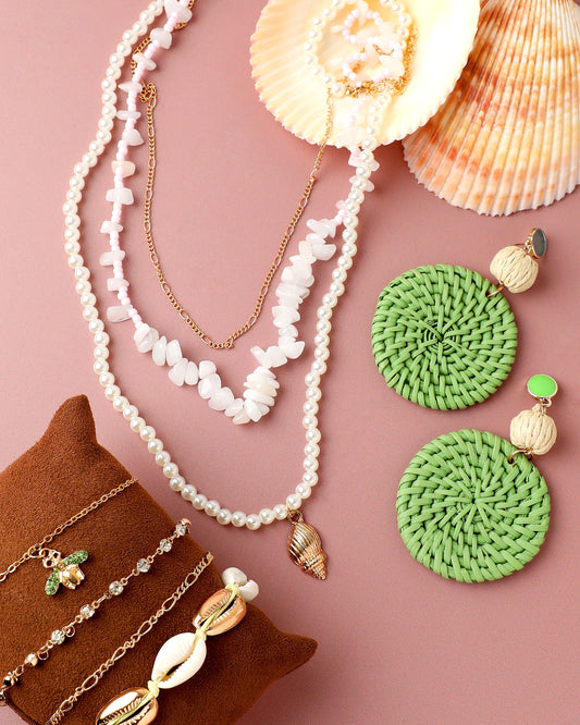 BEADED NECKLACE WTH DROP EARRINGS & BRACELET
