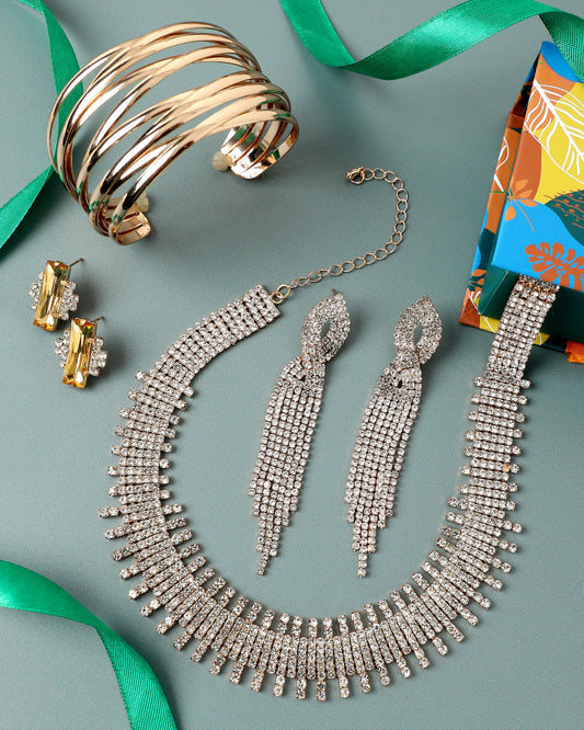DESIGNER STONE NECKLACE WITH STUDS & BRACELET