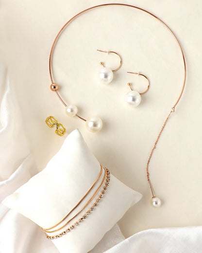 PEARL NECKLACE WITH WITH DESIGNER RING, BRACELET & EARRINGS
