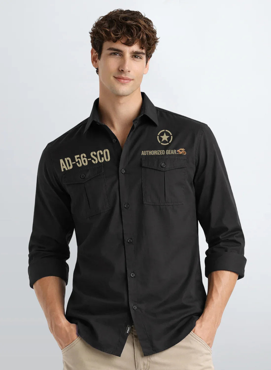 ADRO Mens Cargo Shirts in Regular Fit | Smart Dual Chest Pockets | Military Jacket Style | Grey Shacket Style Cotton Printed Shirt Dark Grey