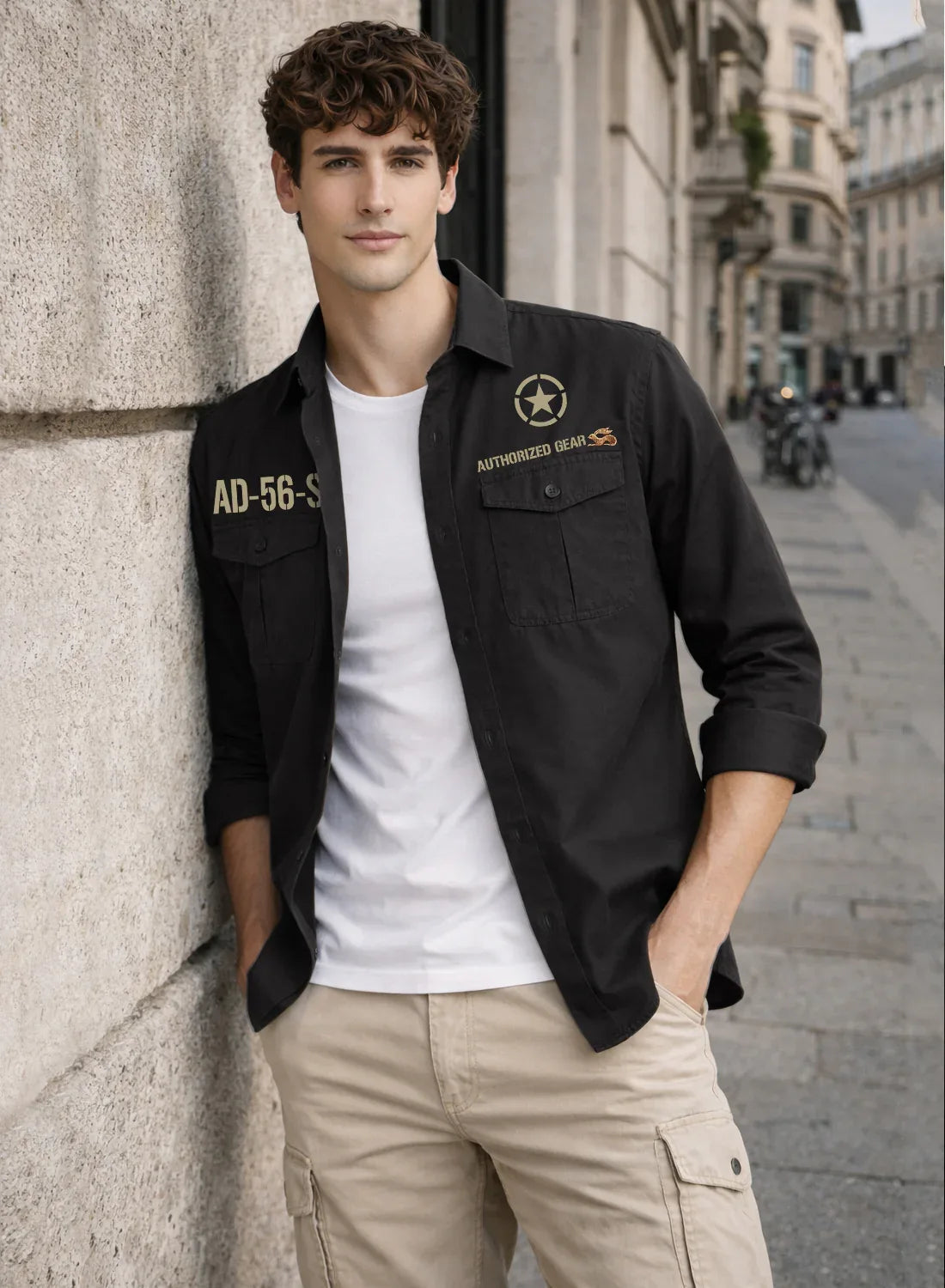ADRO Mens Cargo Shirts in Regular Fit | Smart Dual Chest Pockets | Military Jacket Style | Grey  Shacket Style Cotton Printed Shirt