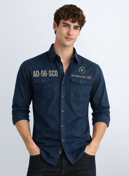 ADRO Mens Cargo Shirts in Regular Fit | Smart Dual Chest Pockets | Military Jacket Style | Teal Shacket Style Cotton Printed Shirt Teal Blue