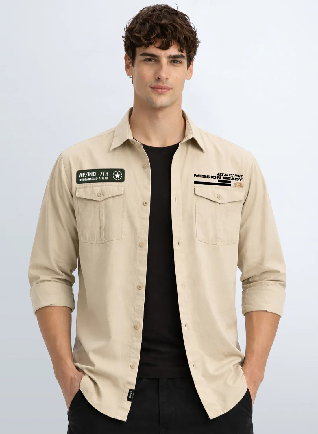 ADRO Mens Cargo Shirts in Regular Fit | Smart Dual Chest Pockets | Summer Military Jacket Style | Shacket Style Cotton Printed Shirt