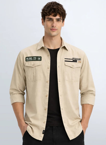 ADRO Mens Cargo Shirts in Regular Fit | Smart Dual Chest Pockets | Summer Military Jacket Style | Shacket Style Cotton Printed Shirt