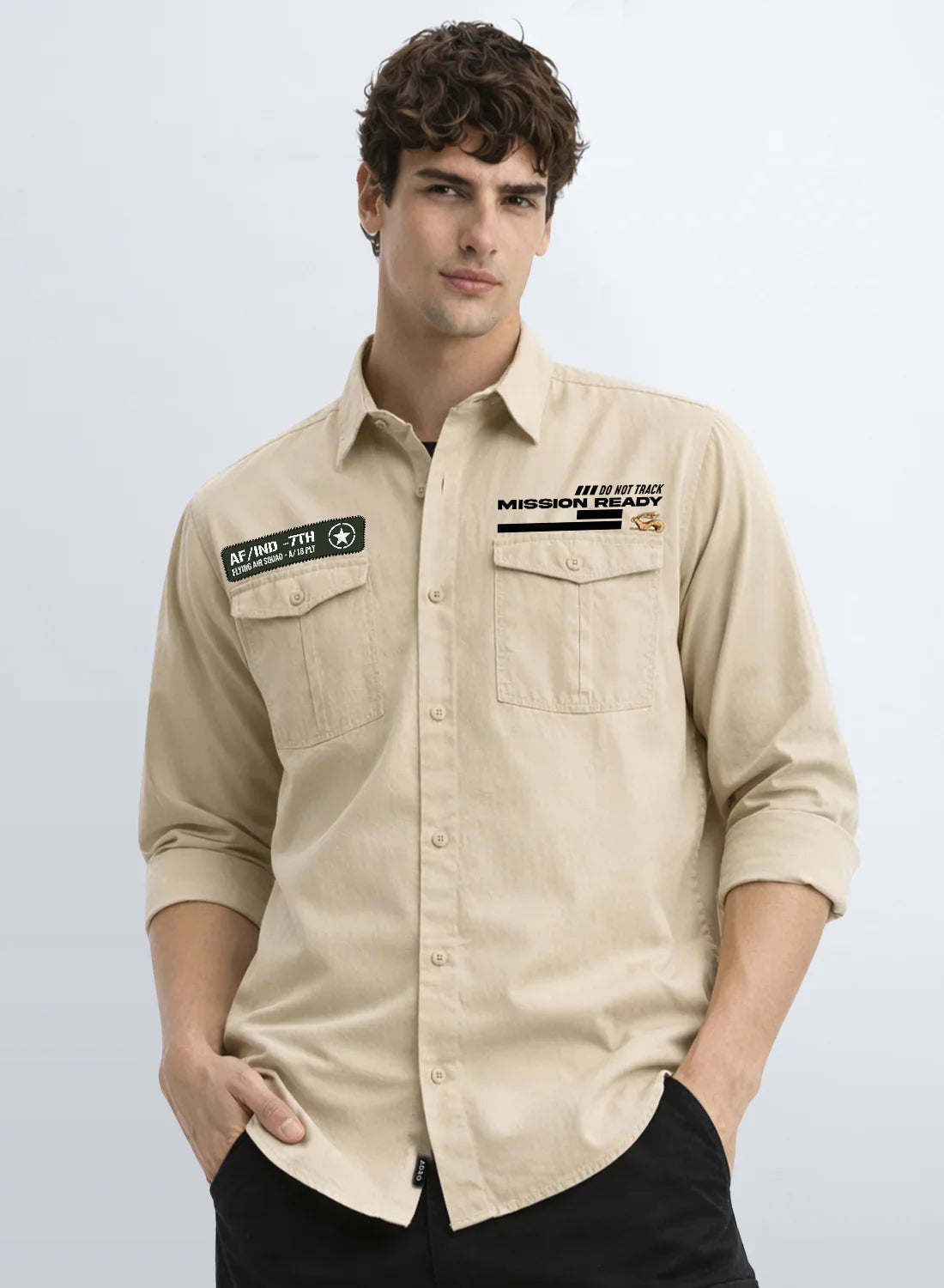 ADRO Mens Cargo Shirts in Regular Fit | Smart Dual Chest Pockets | Summer Military Jacket Style | Shacket Style Cotton Printed Shirt