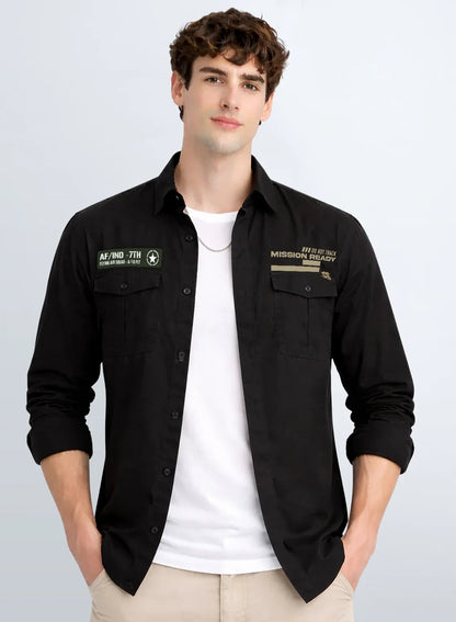 ADRO Mens Cargo Shirts in Regular Fit | Smart Dual Chest Pockets | Summer Military Jacket Style | Shacket Style Cotton Printed Shirt