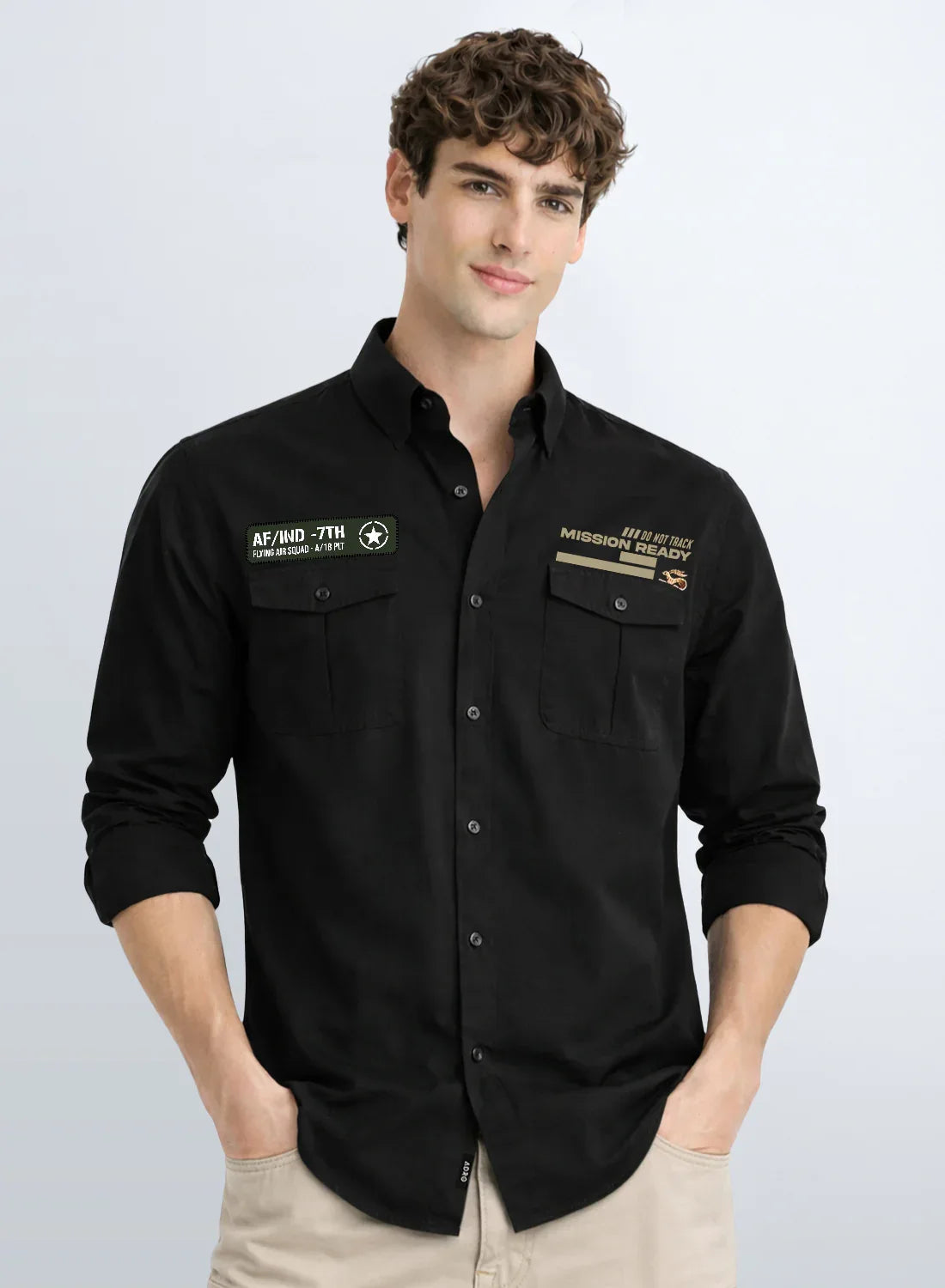 ADRO Mens Cargo Shirts in Regular Fit | Smart Dual Chest Pockets | Summer Military Jacket Style | Shacket Style Cotton Printed Shirt