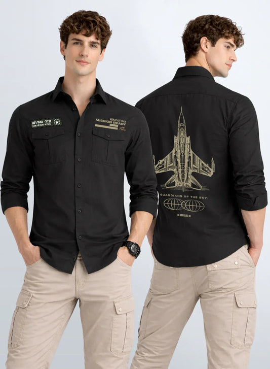 ADRO Mens Cargo Shirts in Regular Fit | Smart Dual Chest Pockets | Summer Military Jacket Style | Shacket Style Cotton Printed Shirt Dark Grey