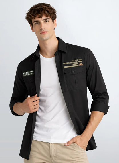 ADRO Mens Cargo Shirts in Regular Fit | Smart Dual Chest Pockets | Summer Military Jacket Style | Shacket Style Cotton Printed Shirt