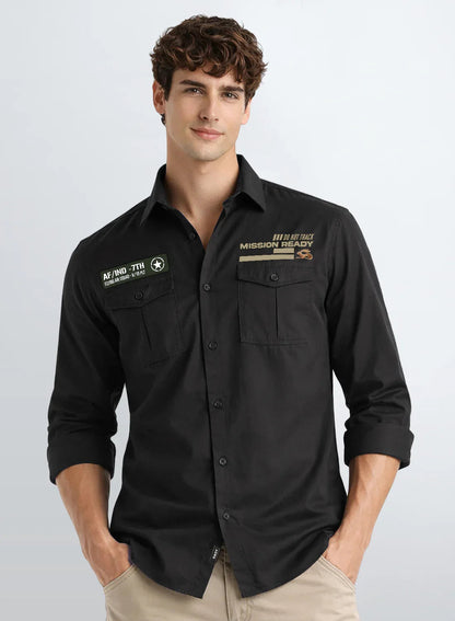 ADRO Mens Cargo Shirts in Regular Fit | Smart Dual Chest Pockets | Summer Military Jacket Style | Shacket Style Cotton Printed Shirt