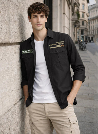 ADRO Mens Cargo Shirts in Regular Fit | Smart Dual Chest Pockets | Summer Military Jacket Style | Shacket Style Cotton Printed Shirt