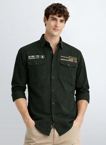 ADRO Mens Cargo Shirts in Regular Fit | Smart Dual Chest Pockets | Summer Military Jacket Style | Shacket Style Cotton Printed Shirt