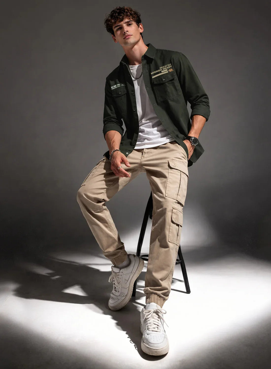 ADRO Mens Cargo Shirts in Regular Fit | Smart Dual Chest Pockets | Summer Military Jacket Style | Shacket Style Cotton Printed Shirt