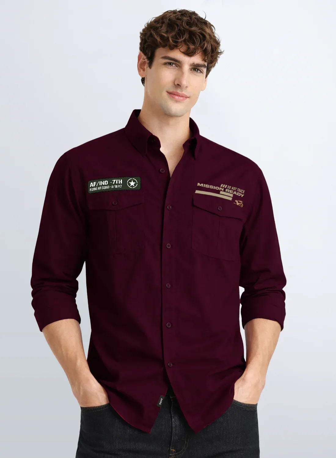 ADRO Mens Cargo Shirts in Regular Fit | Smart Dual Chest Pockets | Summer Military Jacket Style | Shacket Style Cotton Printed Shirt