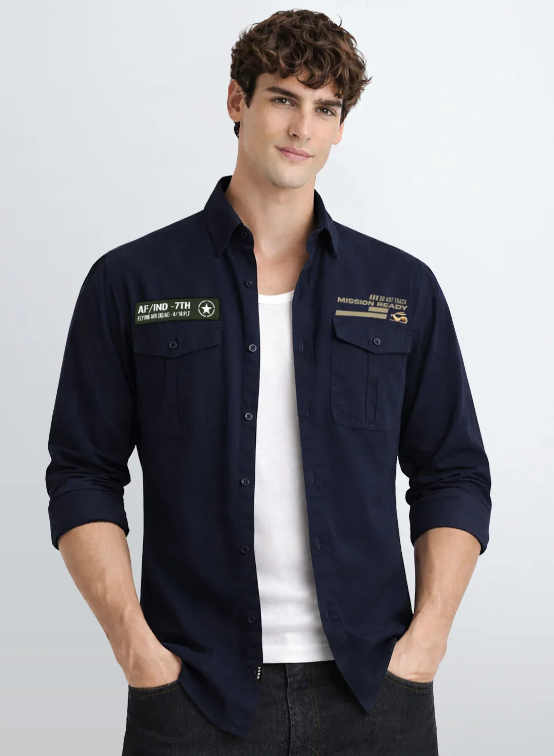 ADRO Mens Cargo Shirts in Regular Fit | Smart Dual Chest Pockets | Summer Military Jacket Style | Shacket Style Cotton Printed Shirt