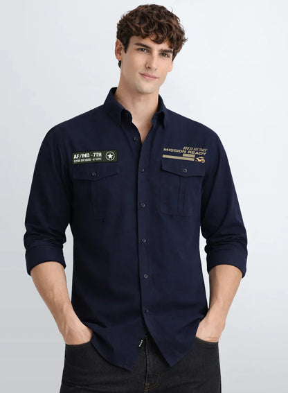 ADRO Mens Cargo Shirts in Regular Fit | Smart Dual Chest Pockets | Summer Military Jacket Style | Shacket Style Cotton Printed Shirt