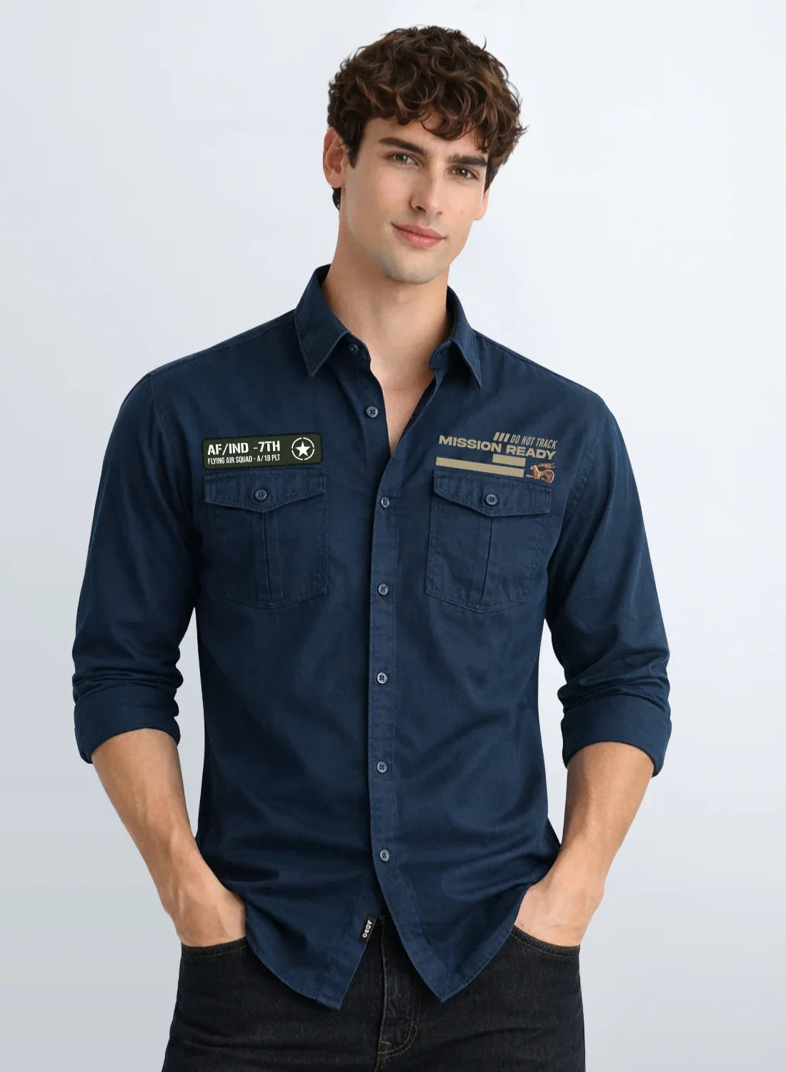 ADRO Mens Cargo Shirts in Regular Fit | Smart Dual Chest Pockets | Summer Military Jacket Style | Shacket Style Cotton Printed Shirt