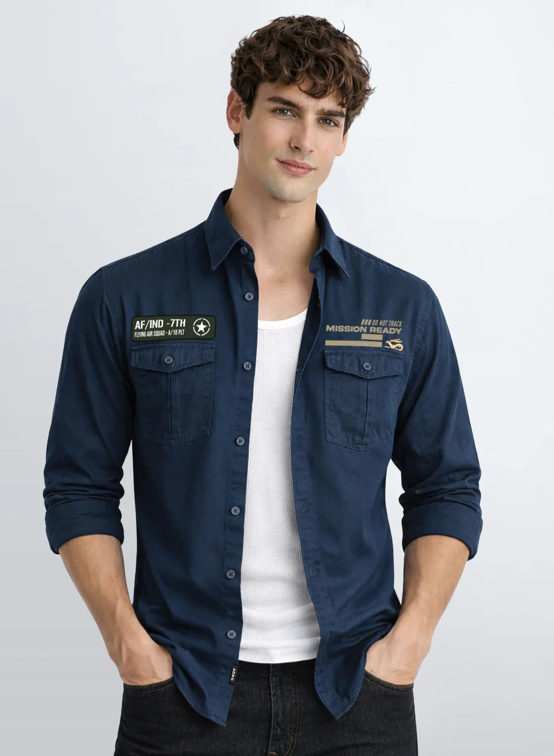 ADRO Mens Cargo Shirts in Regular Fit | Smart Dual Chest Pockets | Summer Military Jacket Style | Shacket Style Cotton Printed Shirt