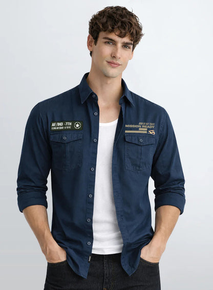 ADRO Mens Cargo Shirts in Regular Fit | Smart Dual Chest Pockets | Summer Military Jacket Style | Shacket Style Cotton Printed Shirt