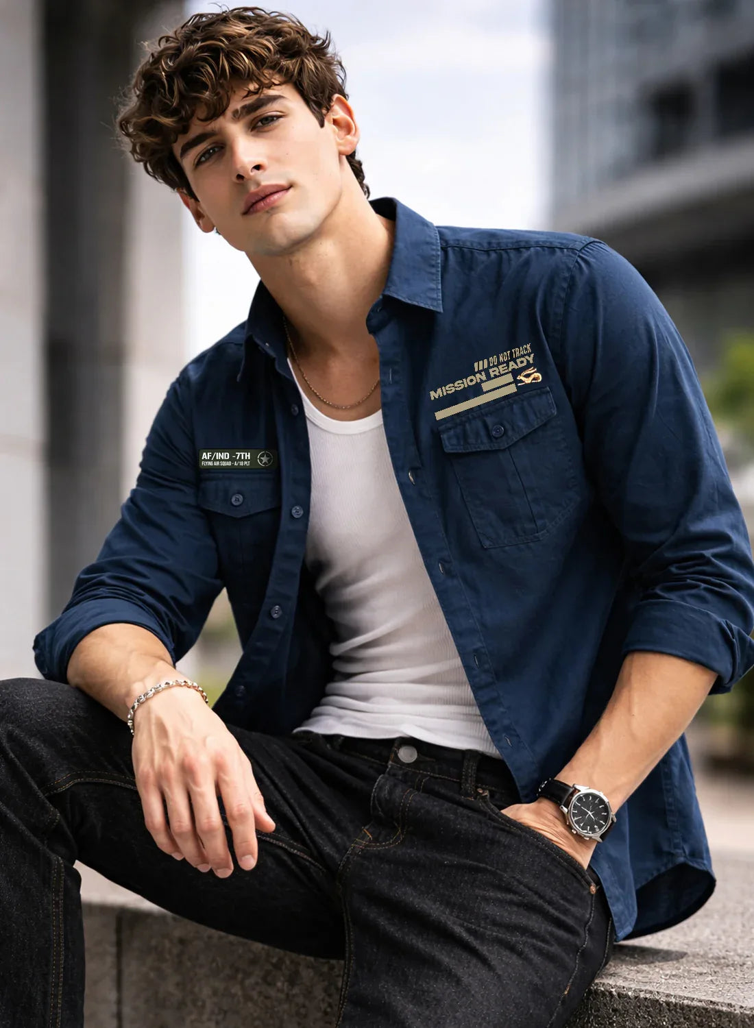 ADRO Mens Cargo Shirts in Regular Fit | Smart Dual Chest Pockets | Summer Military Jacket Style | Shacket Style Cotton Printed Shirt