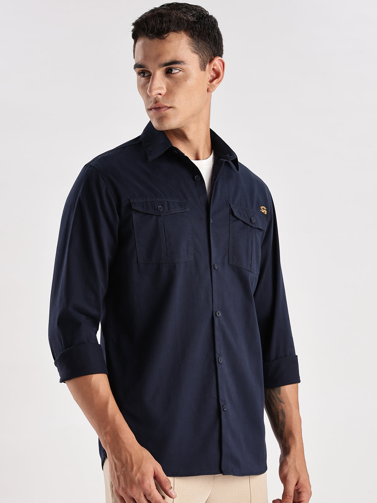 Double Pocket Mens Casual Shirt