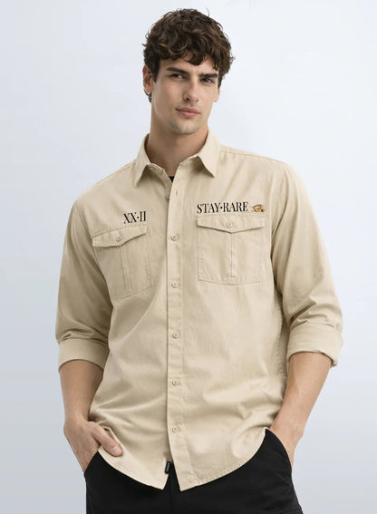 ADRO Mens Cargo Shirts in Regular Fit | Smart Dual Chest Pockets | Stylish Military Jacket Design | Shacket Style Cotton Printed Shirt