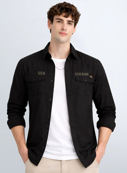 ADRO Mens Cargo Shirts in Regular Fit | Smart Dual Chest Pockets | Stylish Military Jacket Design | Shacket Style Cotton Printed Shirt