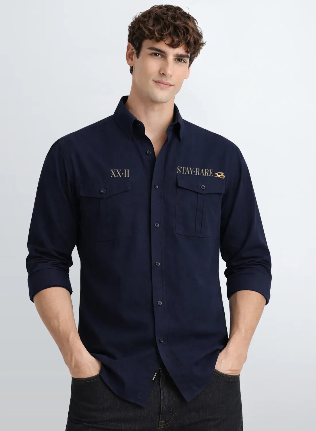 ADRO Mens Cargo Shirts in Regular Fit | Smart Dual Chest Pockets | Stylish Military Jacket Design | Shacket Style Cotton Printed Shirt