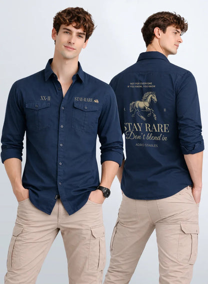 ADRO Mens Cargo Shirts in Regular Fit | Smart Dual Chest Pockets | Stylish Military Jacket Design | Shacket Style Cotton Printed Shirt Teal Blue