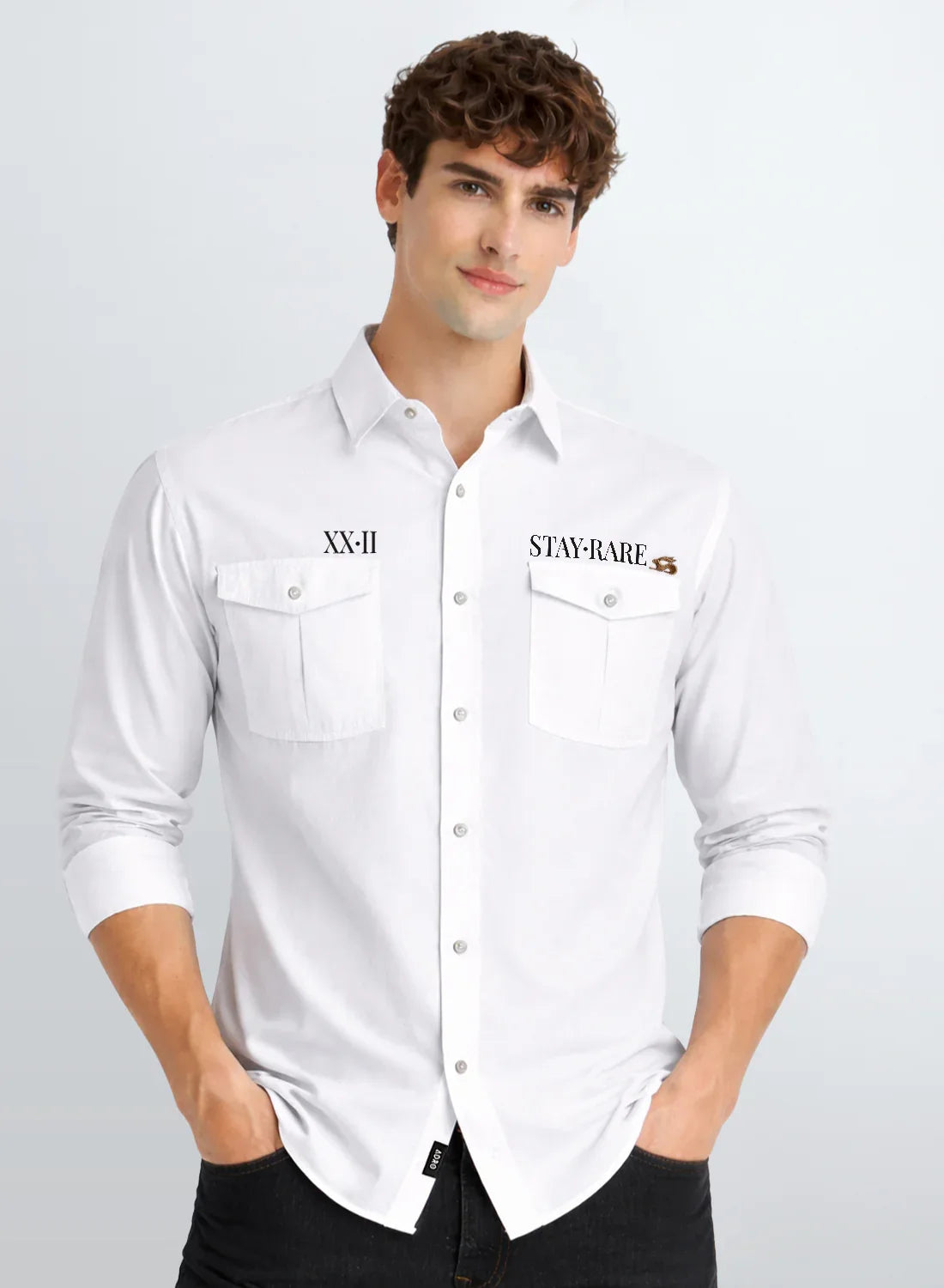 ADRO Mens Cargo Shirts in Regular Fit | Smart Dual Chest Pockets | Stylish Military Jacket Design | Shacket Style Cotton Printed Shirt