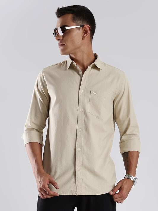 Solid Cotton Linen Beige Shirt