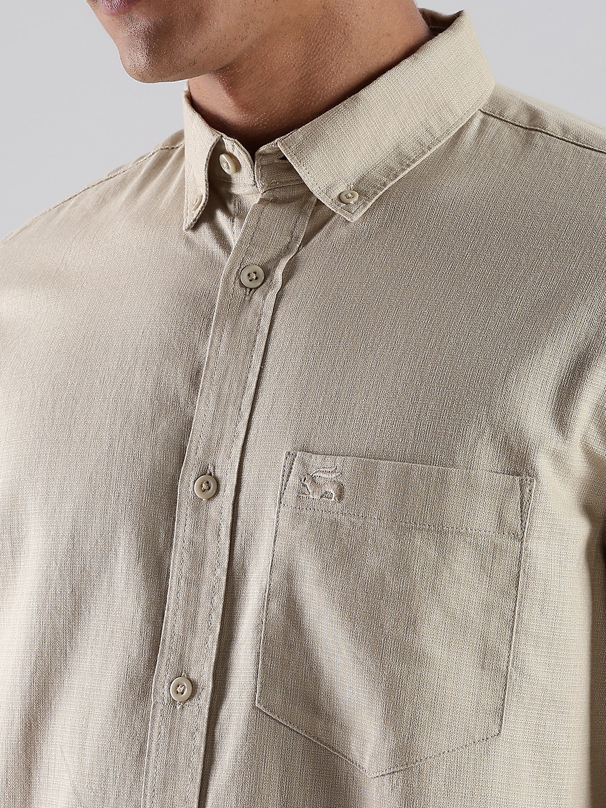 Solid Cotton Linen Beige Shirt