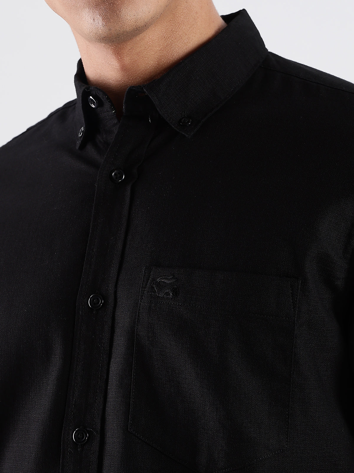 Solid Cotton Linen Black Shirt