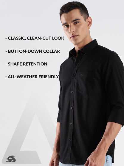 Solid Cotton Linen Black Shirt