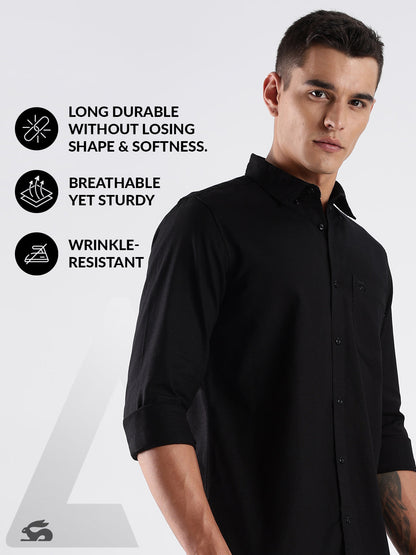 Solid Cotton Linen Black Shirt