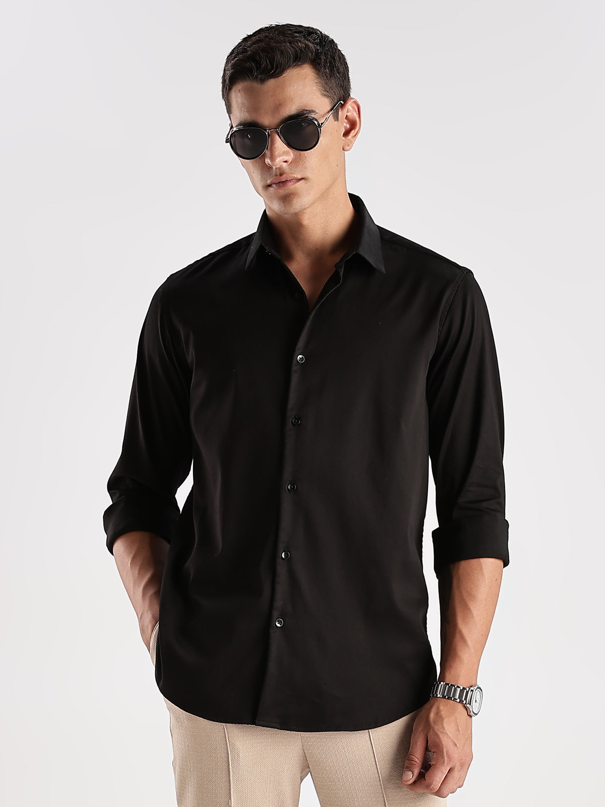 Slim Fit Solid Casual Shirt