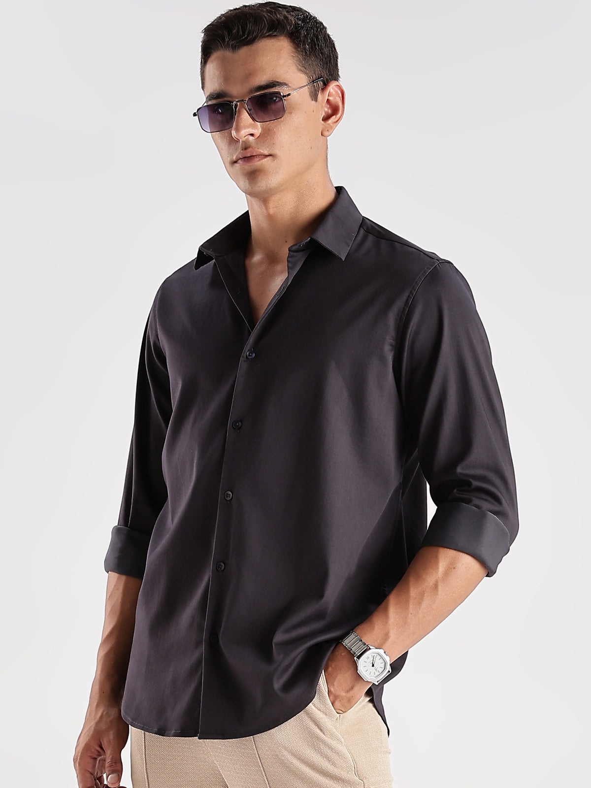 Slim Fit Solid Casual Shirt